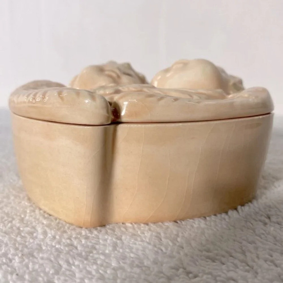 Vintage 1995 Peach Ceramic Cherub Angel Heads W Wings Trinket Dish With Lid - Picture 3 of 16